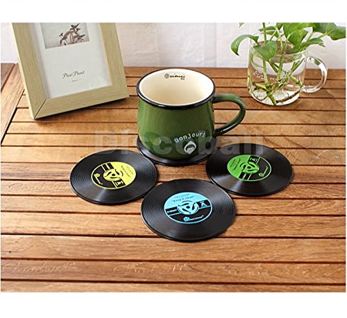 Untersetzer Glasuntersetzer Tasse Getränke Matte Coasters Placemats Retro Record Vinyl Schallplatten Design Set Rutschfest Isoliert - 6