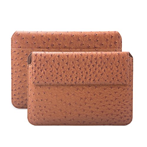 MacBook Pro 15“ Tasche | passend für 14.0 bis 15.6 Zoll Laptops | Ostrich Optik karamell | iCues Piquante Etui | weitere Leder-Imitat - und Farbvarianten verfügbar | universelle Schutz-Hülle mit Geschenk-Box