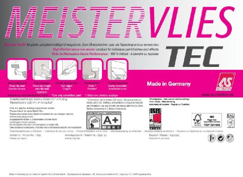 A.S. Création Malervlies Makulaturvlies Vliesfaser Renoviervlies überstreichbar rissüberbrückend Eurorolle 10,05 m x 0,53 m weiß 120g/m² Made in Germany 144010 1440-10 - 4