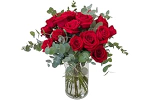 FLORES SOLIDARIAS TRABAJO & VIVIENDA FLORES SOLIDARIAS - Ramos de Flores Naturales Rosas Rojas Eucalipto - Ramo Fresco de Calidad para Regalo, San Valentín, Día de la Madre, Bodas, Aniversarios, Cumpleaños y Decoración del Hogar