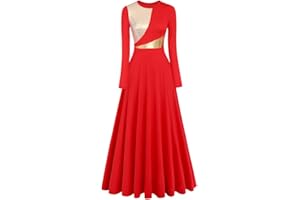 IBTOM CASTLE Liturgical Dance Dress for Women Long Sleeve Bi Color Metallic Praise Worship Loose Fit Full Length Church Lyrical Robe Celebration of Spirit Dancewear Ballroom Traditional Praisewear