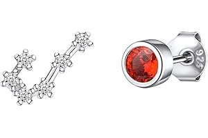 ChicSilver 12 Constelaciones Plata de Ley 925 Pendientes Asimétricos Hipoalérgicos para Mujeres Joyería Moderna con Signo de Astrología Piedras Coloradas Brillantes Regalo para Cumpleaños