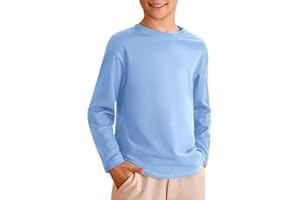 Haloumoning Camiseta para niño de manga larga, cuello redondo, monocolor, básica, de manga larga, tiempo libre, deporte, camisetas