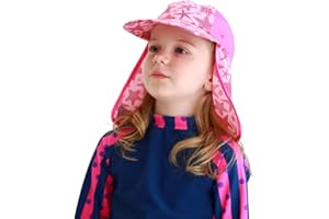 QCHOMEE Baby Kids Legionnaire Swim Hat UPF 50 Kids Sun Hat for Girls Boys Bucket Summer Wide Brim Travel Beach Hat UV Sun Protection Sun Hat Flap Cap for Travel Adjustable Chin Strap 3-12 Years (Pink)