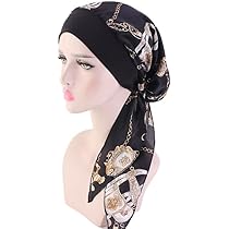Hoofddoek Voor Dames - Chemo Hoofddeksels Voorgeknoopte Set Geplooide Headwrap Sjaals Cap Hat - Amoebe Zwart