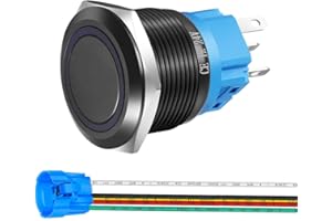 Gebildet Pulsante Momentaneo in acciaio Inossidabile da 22mm 12V-24V LED 1NO1NC SPDT ON Off Pulsante Impermeabile con Presa a filo Spina (LED blu e guscio nero)