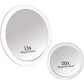 20X & 15X Magnifying Mirror Combo Set with 3 Stick On Suction Cups For Makeup and Tweezing Eyebrows - Compact Handheld Design