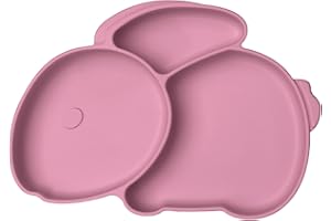 Vicloon Talerz dla niemowląt, antypoślizgowy, dla małych dzieci, silikonowy, z przyssawkami, nie zawiera BPA, nadaje się do mycia w zmywarce (różowy królik)