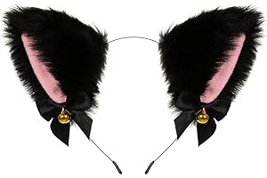 JIOLINK Orecchie da Gatto,Fascia Gatto Orecchie Peluche,Orecchie da Gatto Cosplay,Collana Girocollo con Campane, per Festa Costume Carnevale Halloween Natale Donna