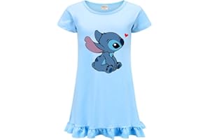 Rzfbeeok Girls Cartoon Pjs Nighties Blue Cat Nightdress Short Sleeve Dress for 3-13 Years