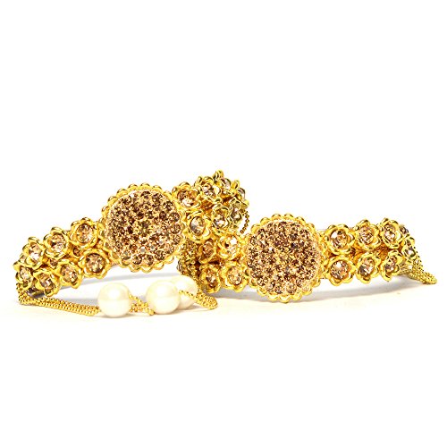 Gold Color Kada Bracelet Bangle and Hanging Pearls Bangle Set for Girls Women,for Party, (Bangles 2 Kada)