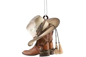 LNYMZD Car Rear View Mirror Pendant, Personalized Cowboy Boots and Hats Flat Acrylic Car Hanging Ornament Charm Auto Interior Rearview Decor Automotive Interior Mirrors Mirrors Interior