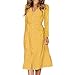 Produktbild KUDICO Damen Kleider Sexy V Neck Vintage dot Druckknopf Lange Ärmel Böhmen Daily Abend Party-Kleid mit Gürtel, Angebote! (Gelb, EU-40/CN-L)