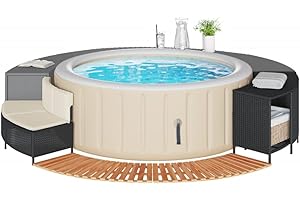ChicAbode Whirlpool-Umrandung Schwarz Poly-Rattan und Massivholz Akazie Schwimmbecken Poolumrandung