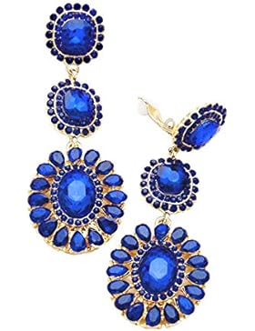 Schmuckanthony Glamour Lange Ohrclips Ohrringe Clip Klips Kristall Königsblau Blau 7,3 cm Lang