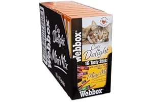 Webbox Cat Delight Treat Sticks Mini Mix Assorted Chews Healthy Natural Pet Food Snack for Kitten Wellness, 16 Dry Sticks (Pack of 10)