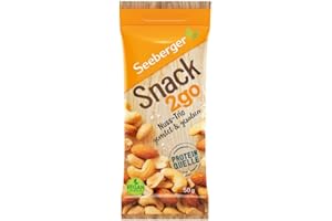 ‎SEEBERGER Seeberger Snack2go Nuss-Trio: Nuss-Kern-Mischung aus knackigen Mandeln, Erdnüssen und Cashewkernen - leckerer Begleiter in handlicher Größe - geröstet & gesalzen, vegan (12 x 50 g)