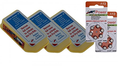 DRY-BRIK II set da 3 pezzi, pietre asciugatrici, pietre essicanti include StartPower Batterie per apparecchi acustici, (12 pezzi)