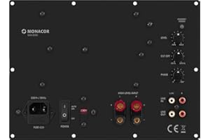 Monacor SAM-300D Aktives Subwoofer-Modul Klasse-D für das Digitale Zeitalter, Einbau-Verstärker in Schwarz mit Lautsprecherschutz