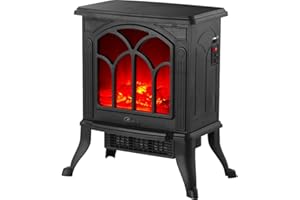 ARDES - AR354 Chimenea eléctrica cerámica efecto madera ardiente, regulable y con termostato, estufa eléctrica efecto chimenea clásica negra