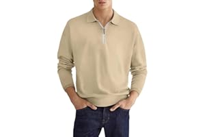 Rfmfkkg Polo de manga larga con cremallera de color sólido para hombre, estilo casual