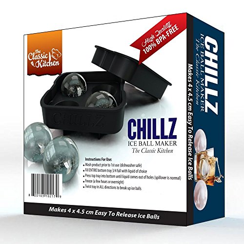 Rund Eiswürfelform, Kugeldesign, Silikon, 4 x 4,5 cm Eisball, für Whiskey, Highball, Cocktail oder Likör, Silikon, Chillz Classic - 4