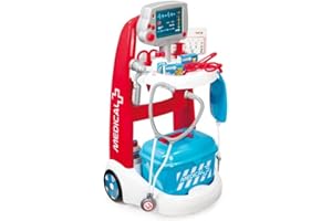 Smoby- Carrito Médico Electrónico, Juguete de Imitación, Efectos de Sonidos Realistas, 16 Accesorios, para Niños a Partir de 3 años