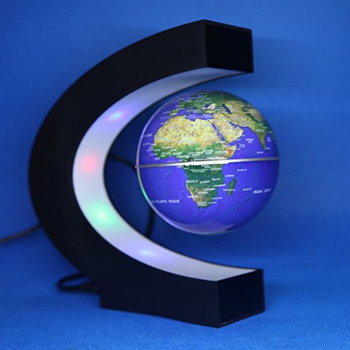 Salasinger Floating Globe with LED Colored Lights C Form Anti-gravity Magnetic Levitation Rotating World Map for Kids Decoration Office Desk Desk (Blue)