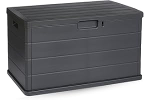 PALUPLUS Baule da Giardino, misura 78x55x52 cm, Capacità 170 Litri, Cassapanca Antracite Effetto Legno, Impermeabile, Chiusura Lucchettabile, Contenitore da Esterno -BET06F-6,5