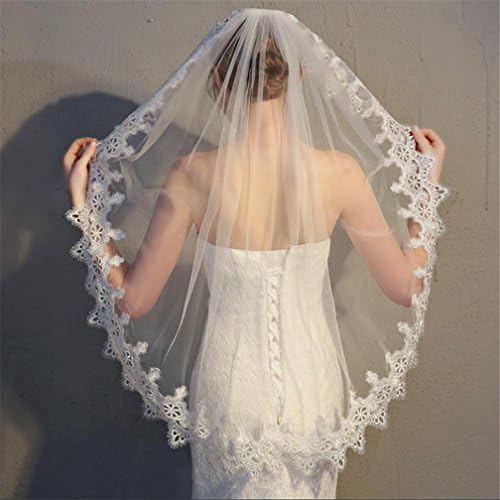GWQ Bridal Wedding Veil Water Soluble Lace Lace Single Layer NET Yarn And Insert Comb White/Ivory White , ivory