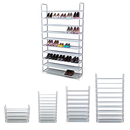 Songmics XXL 10 Ebenen Schuhregal Schuhständer, Stahlrohre (Φ16 mm), stabil Schuhschrank Schuhablage für 60 paar Schuhe grau 100 x 29 x 175 cm LSR10G - 4