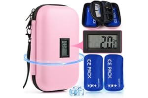Tyrkuiy Insulin Cooler Travel Case with Temperature Display,Refrigerated Medicine Diabetic Cooler for Travel TSA Approved with 2Pack Reusable Ice Bag Keeping 24H Cool (Pink)