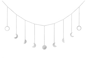 ‎MKOUO Mkouo Mond Phase Girlande with Chains Boho Shining Phase Wandbehang Urlaub Ornamente Mond hängen Art Room Decor for Bedroom Living Room Apartment Dorm Nursery Home Office, Silber