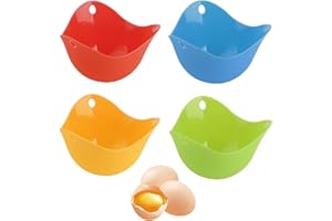 JJIAOLININ 4 Pcs Egg Poacher Cups, food grade Silicone Egg Poacher For Cooking Poached Eggs Poached Egg Pods, Egg Cooker, Poached Egg Maker, Microwave Egg Poachers Mold (4 colors)