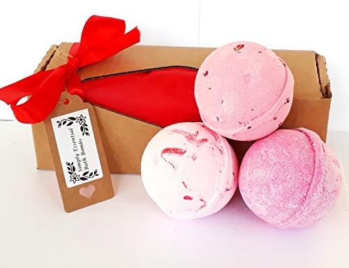 Bath Bomb gift box set - 3 x large 180g mixed bathbombs with ribbon &amp; Gift tag (RED Mixed)