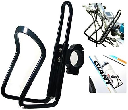 Universal Aluminum Bike Bicycle Water Cup Cage Holder Beverage Drink Bottle Holder Bracket Fit for most 7/8" Handlebar Mount Black Color