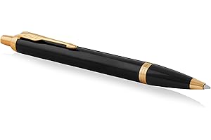 PARKER 1931666 IM Penna a Sfera, Punta Media e Ricarica di Inchiostro Blu, Black Lacquer Golden Trim
