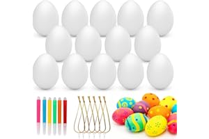 Bluelves 50X Huevos de Pascua, Huevos Blancos Plásticos, Decoración de Pascua, Huevos de Pascua Juguetes Favores de Partido, Ideales para Huevos de Pascua Manualidades, 6 pinceles para pintar