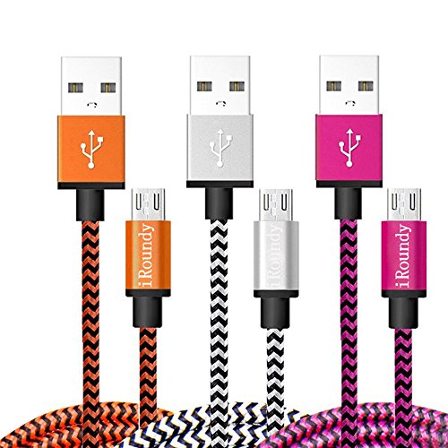 iRoundy Android Micro-USB-Kabel, 3 Pack 6FT Nylon Geflochten leicht Kämmbar sind Micro USB Ladekabel für Tablets und Smartphones, Samsung, HTC, Motorola und mehr
