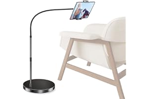 elitehood Aluminum iPad Stand for Floor, 6.4kg Stable Base & Height Adjustable iPad Floor Stand, Gooseneck iPad Holder for Bed & Sofa, Compatible with All iPad, iPad Pro, Kindle & More 4.7-13in Tablet