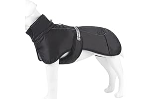 TONYFY Manteau d'hiver imperméable pour chien avec col haut - Veste réfléchissante avec protection du ventre - Vêtement pour chiens de grande taille - Labrador - Noir - 2XL