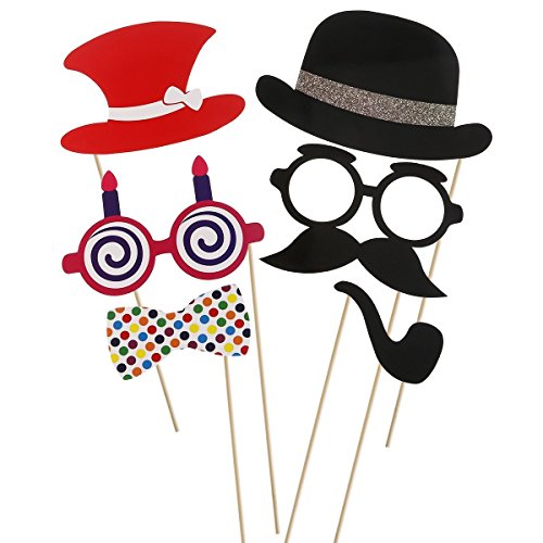 Photo Booth Props, Foto Booth Requisiten 60 Stücke Dress-up Zubehör & Party Favors Hochzeit DIY Kit für Hochzeit Photo Booth Reunion Geburtstage - 2
