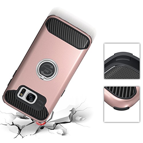 Galaxy S7 Edge Hülle,Galaxy S7 Edge Tasche, Ukayfe Stoßfestes Etui, [Heavy Duty Serie] Samsung S7 Edge Dual Layer Armor Case Silikon TPU Schale + PC Farbenrahmen Dual Layer Schutzhülle [Shockproof] Handyhülle Drop Resistance Schutz Handy Hülle mit 360 Rotating Ring Grip Holder Ständer für Samsung Galaxy S7 Edge, Rose Gold - 5