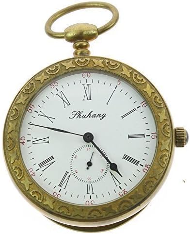 Itemstoday Retro Open White Face Analong Second Dial Roman Numerals Copper Mechanical Pocket Watch