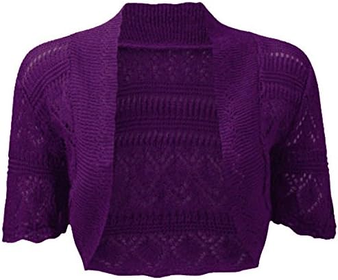 ASBAHFASHION Women’s Short Sleeve Crochet Knitted Bolero Shrug PURPLE L/XL 16-18