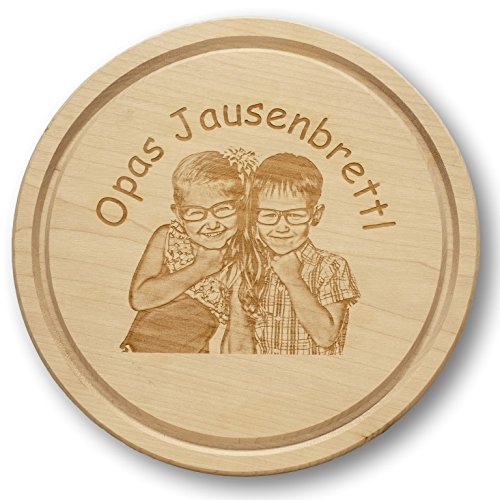 Schneidbrett/Holzbrett/Küchenbrett/Jausenbrett rund | ca.250mm | mit persönlichem Foto graviert | Wunschgravur