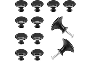 Hocansen 12 Pezzi Pomelli per Mobili 27mm Rotonde Maniglie Forma Di Fungo Pomello Mobile In Metal Pomelli Cassetti Vintage con Viti per Armadio,Guardaroba (Nero/27mm)