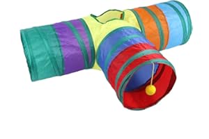ZDHOSTY Rabbit Bunny Cats Tunnels with doll ball Folding three-way tube Rabbit guinea pig hideout small animal activity toy kitten tunnel tube