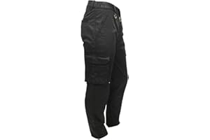FNT Workwear Black Mens Cargo Combat Work Trouser Multi Pockets Work Pants with Semi Elasticated Waist Band Knee Pad Pockets Button & Zip Fly