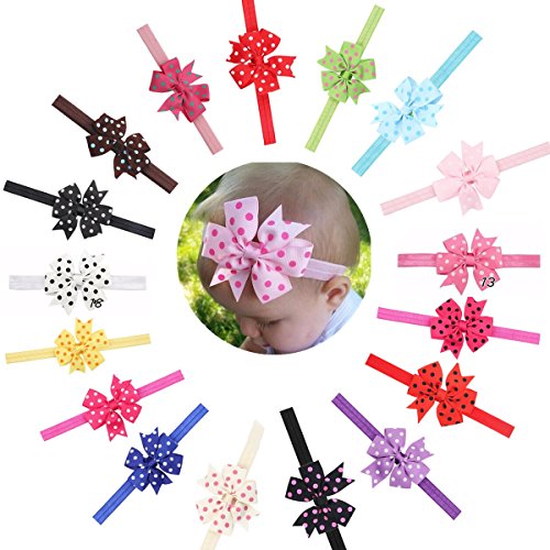 18 Pcs 3 Inches Boutique Girls Polka Dot Grosgrain Ribbon Colorful Pinwheel Children Kids Girls Hair Bows Headbands Band